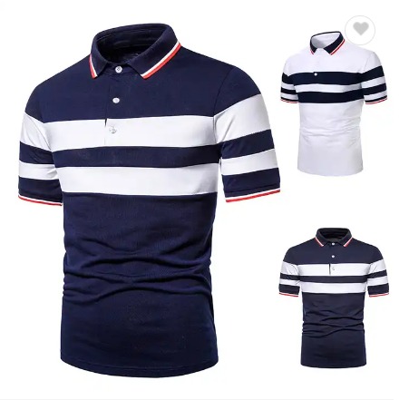 Men's polo neck shirt Two color splicing polyester T-shirt stripe Men's Polo t shirt customized